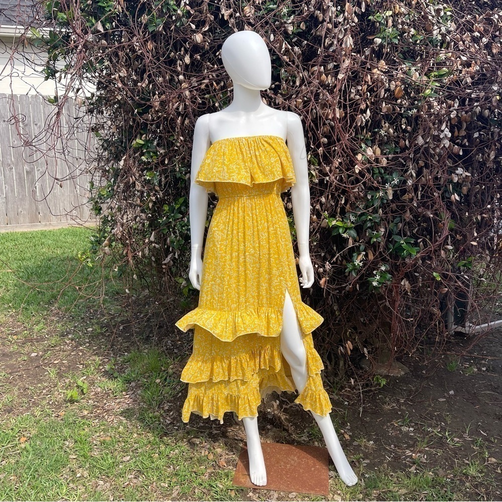 💋Yidarton Strapless Split Bottom Ruffle Top Midi Dress Size Small